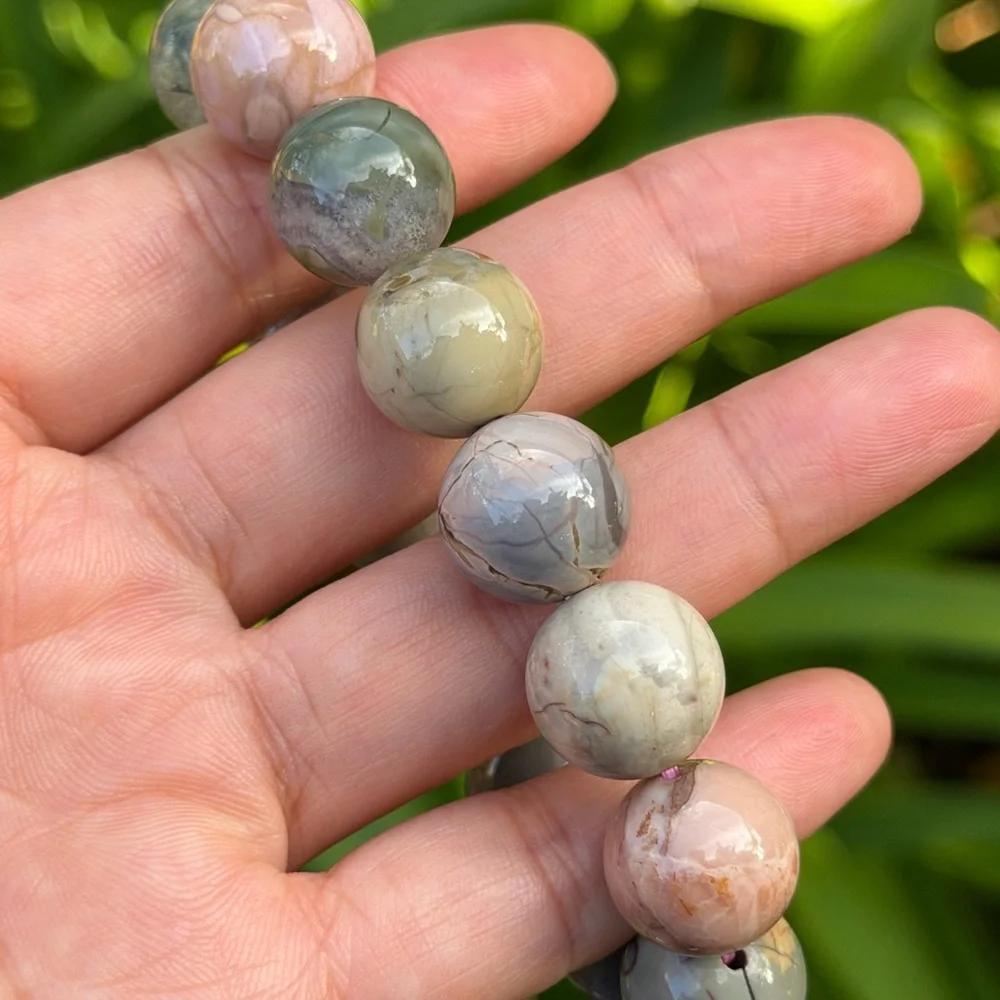 15mm‎ stretchable chunky multicolor Alashan agate bracelet 0837